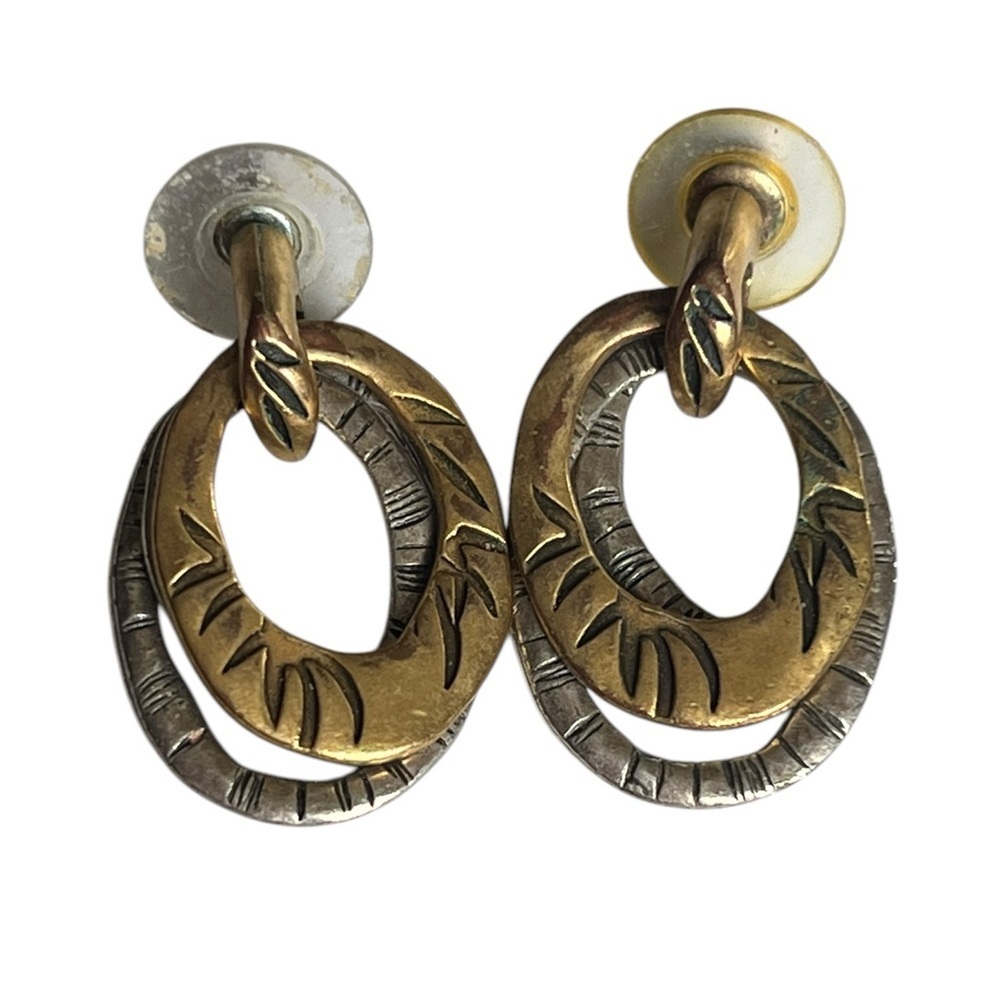 Chicos Adjustable Pierced Earrings Gold Silver Bronze Matte Hoops